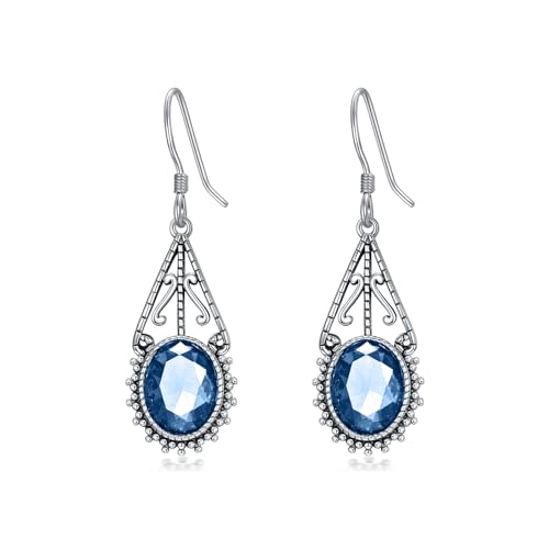 Aquamarin Ohrringe 925 Sterling Silber Vintage Filigrane Oxidierte Ohrhänger 10mm Ovalschliff Marsch Geburtsstein Jahrestag Schmuck Geschenke für Frauen Sie von Althum