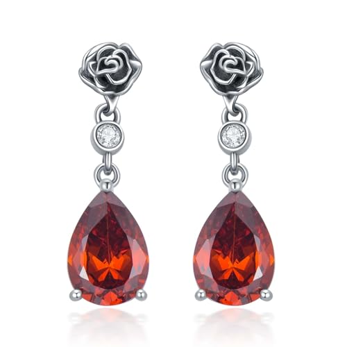 Granat Ohrringe 925 Sterling Silber Oxidierte Retro Rose Ohrhänge mit 10 * 7 mm Rot Granat Geburtsstein Januar Schmuck Geschenke für Frauen von Althum