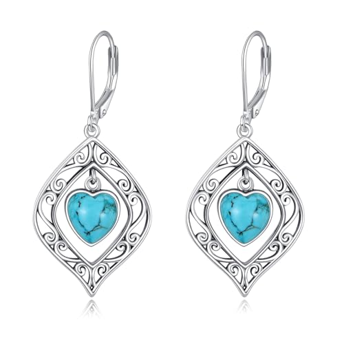 Herzförmige Echte Türkis Ohrhänger 925er Sterling Silber 7 * 7mm Natürlicher Grüner Türkis Leverback Ohrringe Schmuck Ggeschenk für Frauen von Althum
