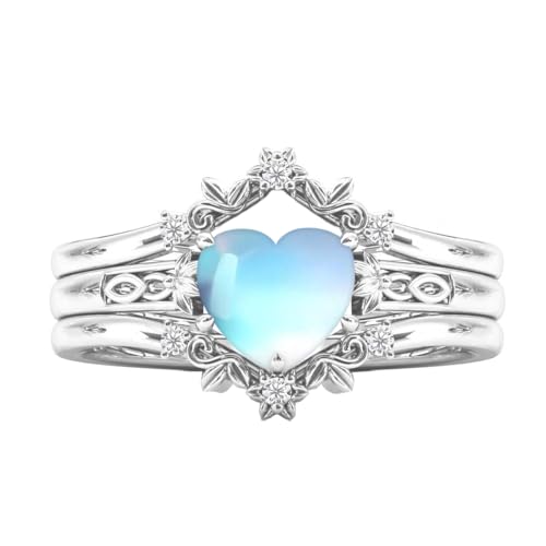 Herzförmiger Mondstein Dreier Ring Set 925 Sterling Silber Moissanit mit Mondstein Verlobungsring Set für Jahrestag Herzförmiger Mondstein Dreier Ring Set 925 Sterling Silber Moissanit mit Mondstein Verlobungsring Set für Jahrestag von Althum