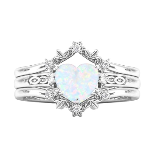 Herzförmiger Weißer Opal Drei Ring Set 925 Sterling Silber Moissanite mit Weißem Opal Verlobungsring Set für Jahrestag Herzförmiger Weißer Opal Drei Ring Set 925 Sterling Silber Moissanite mit Weißem Opal Verlobungsring Set für Jahrestag von Althum