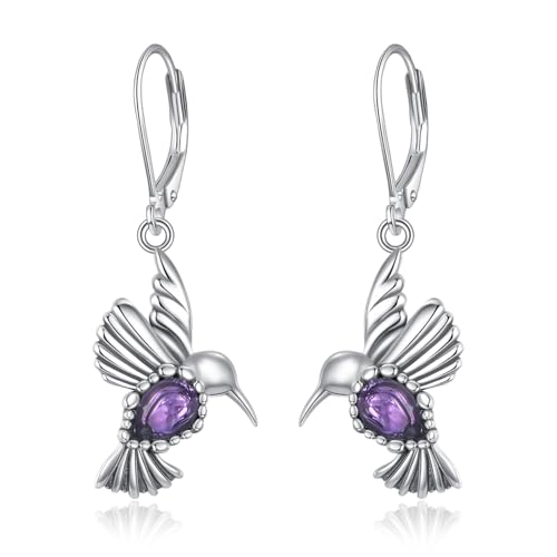 Kolibri Ohrhänger 925er Sterling Silber Natürlicher Amethyst mit Kolibri LeverBack Ohrringe Schmuck Geschenk für Frauen von Althum