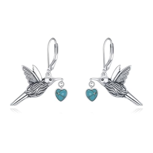 Kolibri Türkis Ohrhänger 925er Sterling Silber Echter Türkis Kolibri Vintage Ohrringe mit Klapphebel Schmuck Geschenk für Frauen von Althum