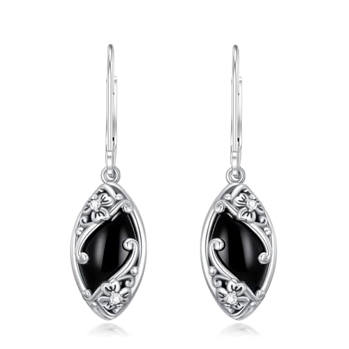 Marquise Schwarzer Onyx Ohrhänger 925 Sterling Silber Vintage Natürlicher Schwarzer Onyx Ohrringe für Damen von Althum