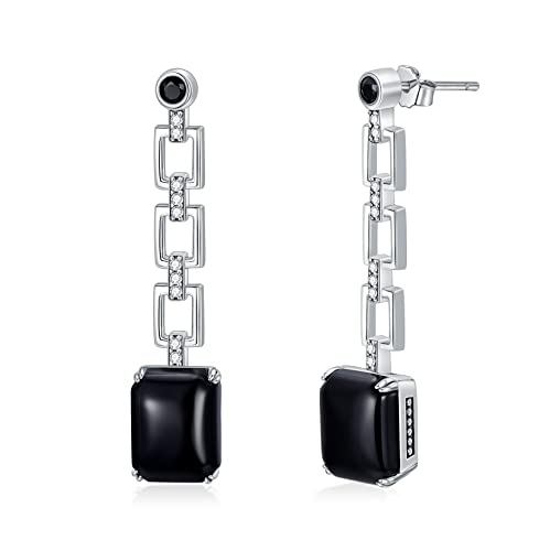 Ohrringe Onyx Schwarz 925 Sterling Silber Kettenglieder Dangle Drop Ohrhänger 10mm Stein Achat Ohrringe für Frauen von Althum