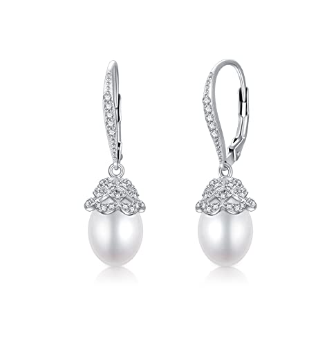 Perlenohrringe 925 Sterling Silber 8mm Süßwasserperle leverback Hängend Ohrhänger für Damen Mädchen von Althum