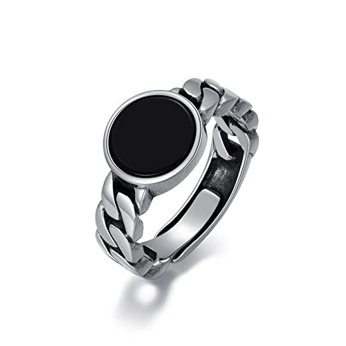 Ring Schwarzer Onyx für Frauen 925 Sterling Silber Vintage Gothic Oxidized Verstellbarer Ring (Style D) von Althum