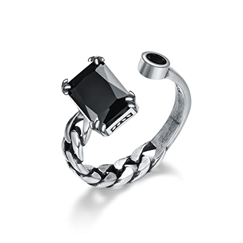 Ring Schwarzer Onyx für Frauen 925 Sterling Silber Vintage Gothic Oxidized Verstellbarer Ring von Althum