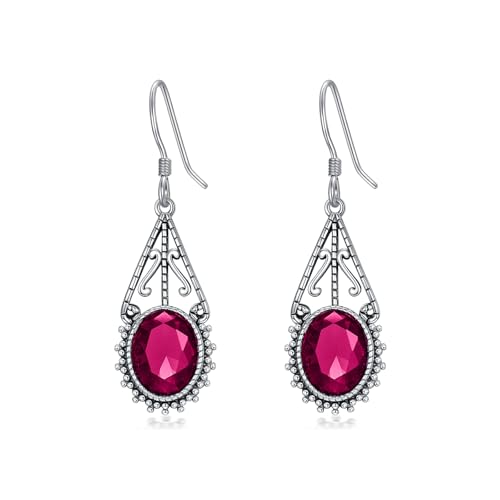 Rubin Rot Ohrringe 925 Sterling Silber Vintage Filigrane Oxidierte Ohrhänger 10mm Ovalschliff Juli Geburtsstein Jahrestag Schmuck Geschenke für Frauen Sie von Althum