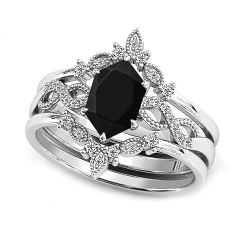 Sechseck-Schliff Schwarzer Onyx Verlobungsring Set 925 Sterling Silber Natürlicher Schwarzer Onyx mit Moissanit Ring Set für Verlobte Frauen Geschenke Sechseck-Schliff Schwarzer Onyx Verlobungsring Set 925 Sterling Silber Natürlicher Schwarzer Onyx mit Moissanit Ring Set für Verlobte Frauen Geschenke von Althum