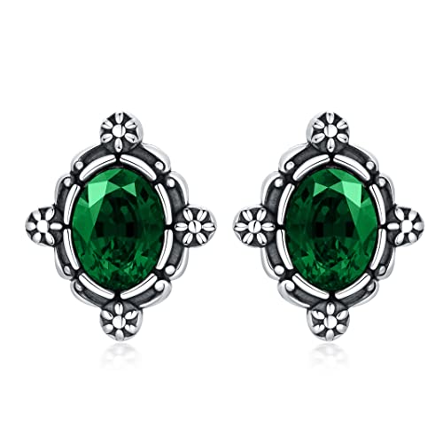 Smaragd Grüne Ohrringe 925 Sterling Silber Oxidation Vintage Ohrringe Ohrstecker mit 8 * 6 mm Oval Simulierter Smaragd Ohrringe für Frauen Damen von Althum