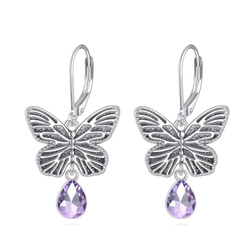 Vintage Schmetterling Ohrringe 925 Sterling Silber 7x5MM Teardrop Echt Amethyst Schmetterling Ohrringe Damen von Althum