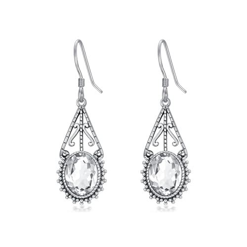 Weißer Kristall Ohrringe 925 Sterling Silber Vintage Filigrane Oxidierte Ohrhänger 10mm Ovalschliff April Geburtsstein Jahrestag Schmuck Geschenke für Frauen Sie von Althum