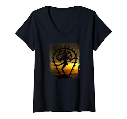 Damen Shiva Mahadeva Spirituelle Nataraja Tanzmeditation T-Shirt mit V-Ausschnitt von Altrusian Grace Media