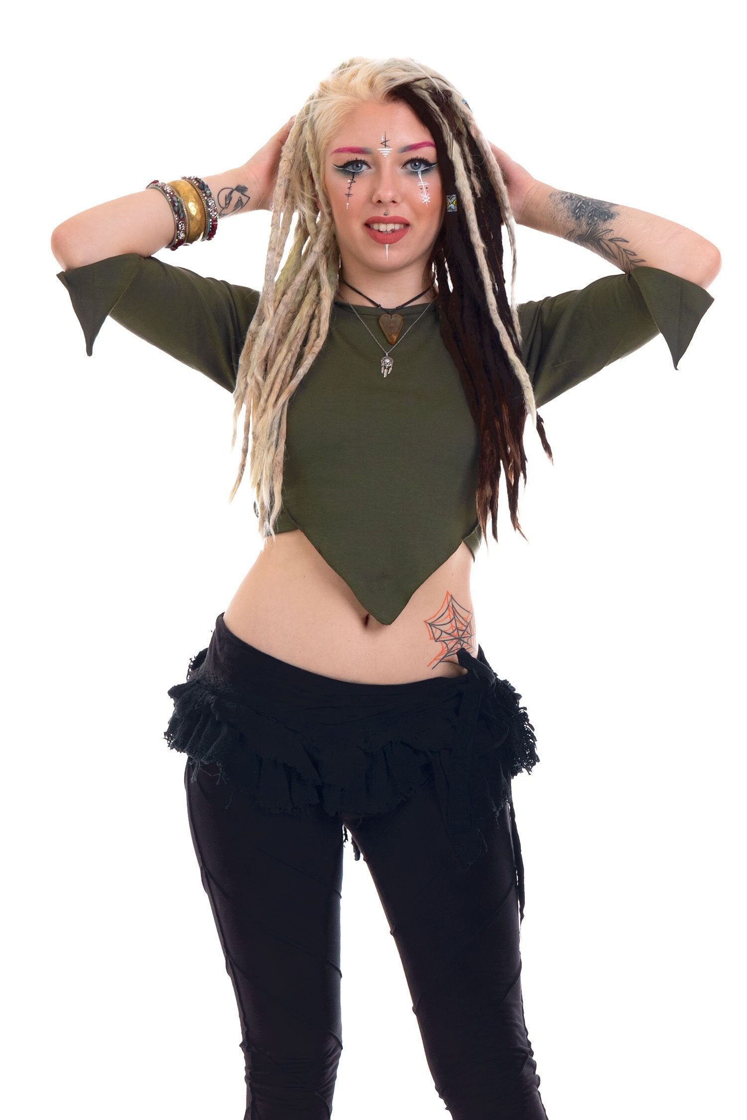 Pixie Kapuzen Crop Top in Army von AltshopUK