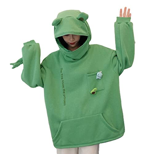 Altsuceser Frosch Hoodie Sweatshirt Reißverschluss Mund für Damen Herren, Paare Pullover mit Tasche Grün S von Altsuceser
