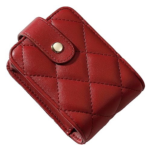 Altsuceser Make-up-Lippenstift-Etui mit Spiegel für draußen, tragbare Mini-Rautenstich-Kunstleder-Make-up-Tasche, Kosmetiktasche für Frauen, Reisen, rot von Altsuceser