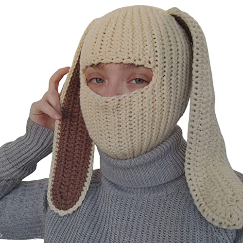 Altsuceser Strickmütze für den Winter, Hasenohren, süße Hasenohren, lange Ohren, Hut, Kaninchenohren, Hüte für Erwachsene, Kinder, Beige von Altsuceser