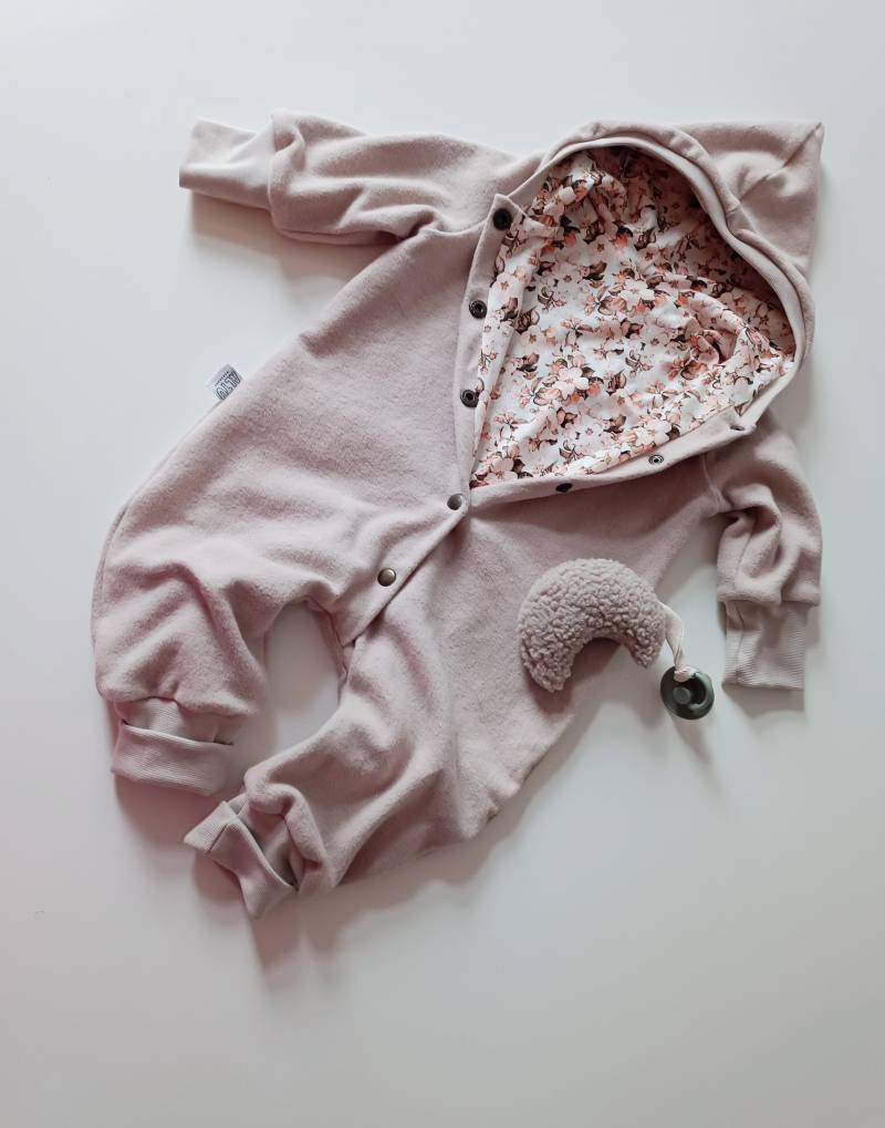 Baumwollfleece Anzug Sofortkauf 80/86 Beige Blümen Overall Handmade Mädchen Fleece Jacke von AltuHandmade