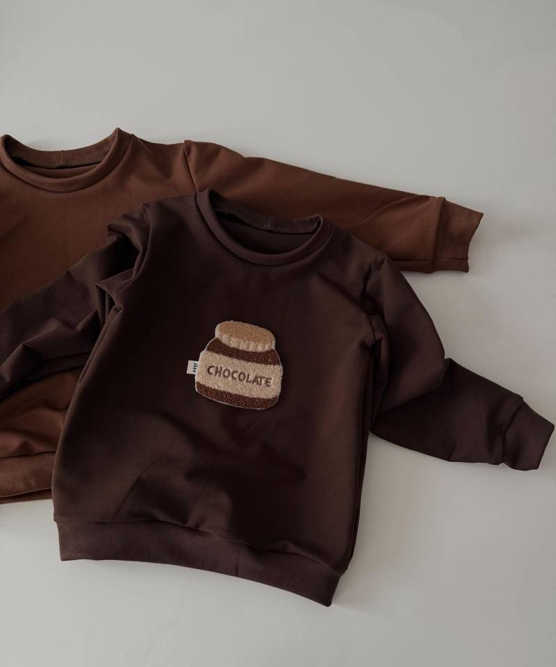 Choco Brown Pullover Mit Süßem Chenille-Patch Chocolate Jar/ Hangemachtes Sweater Für Mädchen Und Jungen von AltuHandmade
