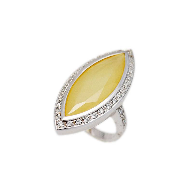 Gelber Achat/Weißer Zirkonia Gelber Stein 925 Sterlingsilber Ring Mit Weißgold Überzogener Feiner Schmuck Für Frauen Geschenk Sie Gf-18713 von AltumJewelry