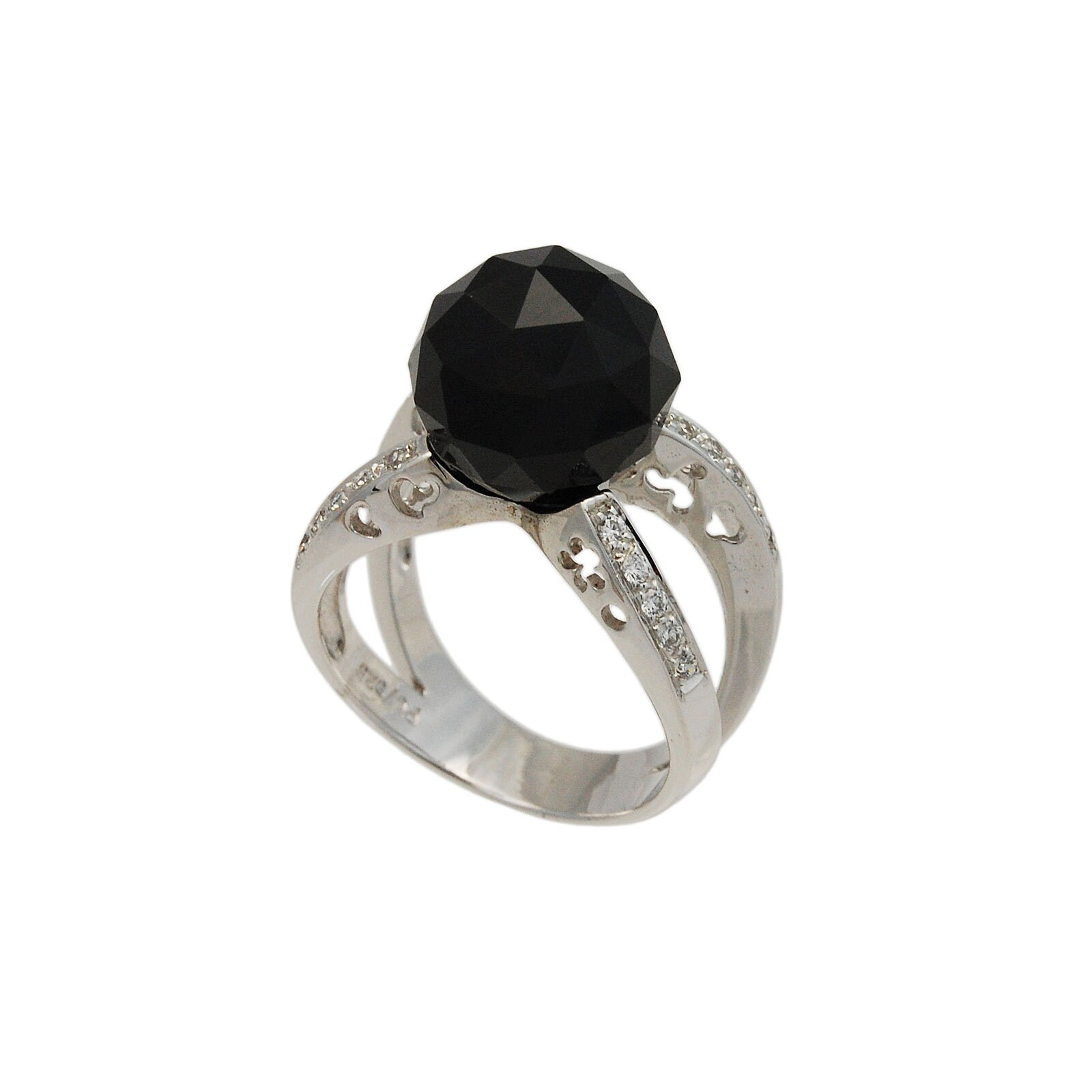 Natürlicher Onyx/Onyx Silberring/925Er Sterlingsilberring/Schwarzer Onyx/Weißer Zirkonia/Spiegelkugelschliff/Rhodiniert/Frauen/Onyx-R1 von AltumJewelry