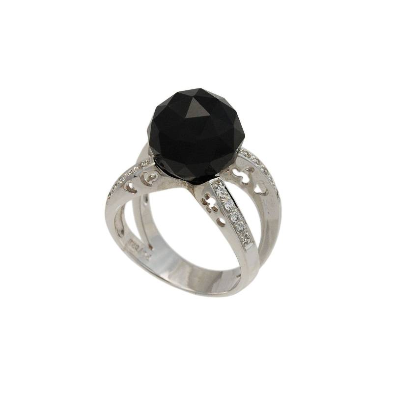 Natürlicher Onyx/Onyx Silberring/925Er Sterlingsilberring/Schwarzer Onyx/Weißer Zirkonia/Spiegelkugelschliff/Rhodiniert/Frauen/Onyx-R1 von AltumJewelry