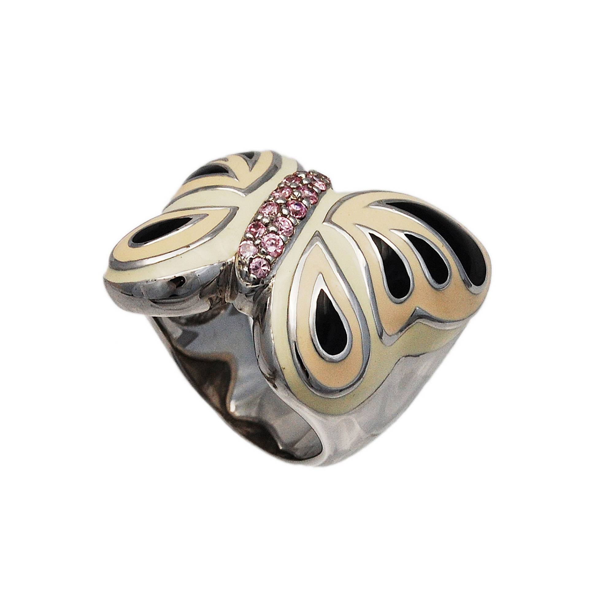 Schmetterling/Weiße Und Schwarze Emaille Rosa Zirkonia 925 Sterlingsilber Ring Weißes Gold Überzogen Feiner Schmuck Für Frauen Geschenk Sie Gf-18641 von AltumJewelry