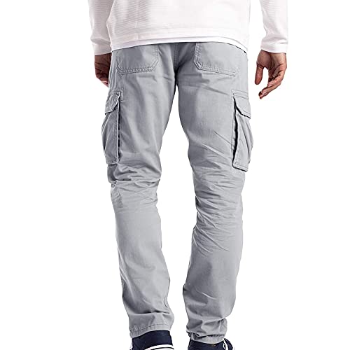 2023 Herren Cargo Hose Lange Regular Fit Freizeithose Baumwolle Einfarbig Arbeitshose Loose Casual Cargohose mit Taschen Freizeithose Vintage Sporthose Trekkinghose für Männer Streetwear von Alueeu