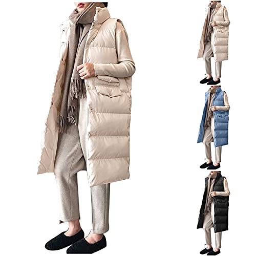 Ärmellose Weste Damen mit Kapuze Lang Winter Long Outdoor Daunenweste Übergangsjacke Winterjacke Steppweste Winterweste Kapuzenweste Steppjacke Longweste Herbstweste Übergangsweste Daunenjacke von Alueeu