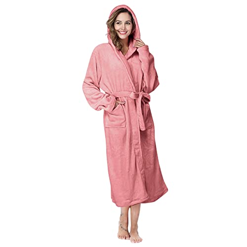 Alueeu Bademantel Damen Baumwolle Frottee Flauschig Leicht xxxl xxl Lang mit Kapuze Mädchen Hausmantel Negligee Saunakilt Sauna Flanell Pyjama Damen Winter Nachtwäsche Morgenmantel Negligee von Alueeu