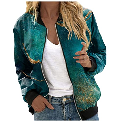 Alueeu Bomberjacke Damen Frühlingsjacke Sommerjacke Übergangsjacke Blouson, Floral Casual Jacke Damen Jacke mit Reißverschluss Blumenmuster Lässig Stil Jacke Baseballkragen Jacke von Alueeu