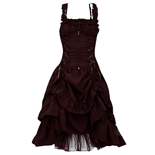 Alueeu Damen Ballkleider Lang Prinzessin Renaissance Festival Outfit Festlich Große Größen Vintage Karneval Dirndl Halloween Kostüm Partykleid Gothic Mittelalter Kleid von Alueeu