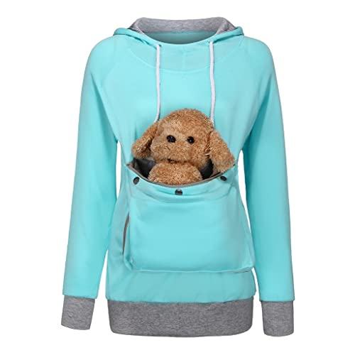 Alueeu Damen Hoodie mit Katzentasche, Kapuzenpullover Jumper mit Katzen Hund Tasche Langarm Sweatshirt mit Kapuze Kapuzenpulli mit Kängurutasche Atmungsaktive Top Herbst Winter Hoody von Alueeu
