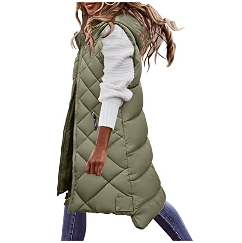 Alueeu Damen Lange Weste Mit Kapuze Ohne Ärmel Daunenweste Winterjacke Steppweste Daunenjacke Kapuzenweste Steppjacke Longweste Jacke Sportweste Übergangsjacke Übergangsweste Herbstjacke Winterweste von Alueeu