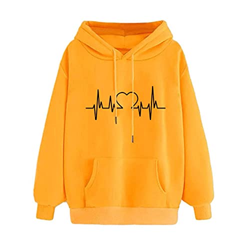 Alueeu Damen Pullover mit Kapuze Lässige Locker Kapuzenpullover Pulli Gedruckt Oversize Kapuzenpulli Langsleeve Hoodie Outdoor Sport Style Liebesdruck Kapuzenpullover von Alueeu