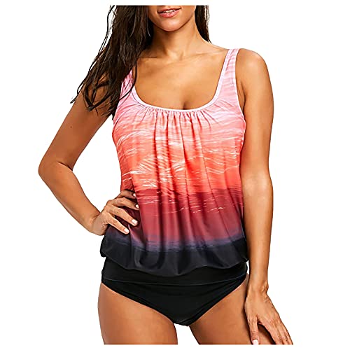 Alueeu Damen Tankini Bauchweg Zweiteilig Badeanzug Zweiteiliger Tankini Set mit High Waist Slip Oversize Schwimmanzug Strandmode Sexy Bikinislip Push Up Bademode von Alueeu