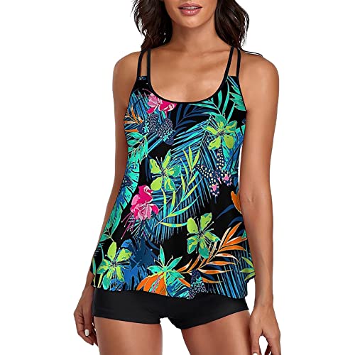 Alueeu Damen Tankini Bauchweg Zweiteilig Badeanzug Zweiteiliger Tankini Set mit High Waist Slip Oversize Schwimmanzug Strandmode Sexy Bikinislip Push Up Bademode, Z5-grün von Alueeu