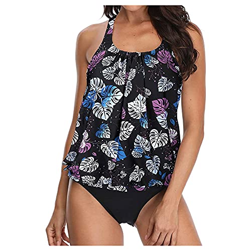 Alueeu Damen Tankini Bauchweg Zweiteilig Badeanzug Zweiteiliger Tankini Set mit High Waist Slip Schwimmanzug Strandmode Sexy Bikinislip Push Up Bademode, XL, Z4-lila von Alueeu