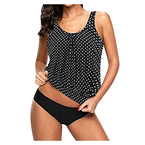 Alueeu Damen Tankini Bauchweg Zweiteilig Badeanzug Zweiteiliger Tankini Set mit High Waist Slip Schwimmanzug Strandmode Sexy Bikinislip Push Up Bademode, XXL, Z1-schwarz A von Alueeu