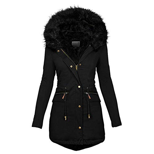 Alueeu Damen Wintermantal Lang mit Fell SchwarzWarm Winterparka Damenmantel Parka Mantel Damenjacke Fleecejacke Steppjacke Steppmantel Übergangsmantel Übergangsjacke Winterjacke, 3XL von Alueeu