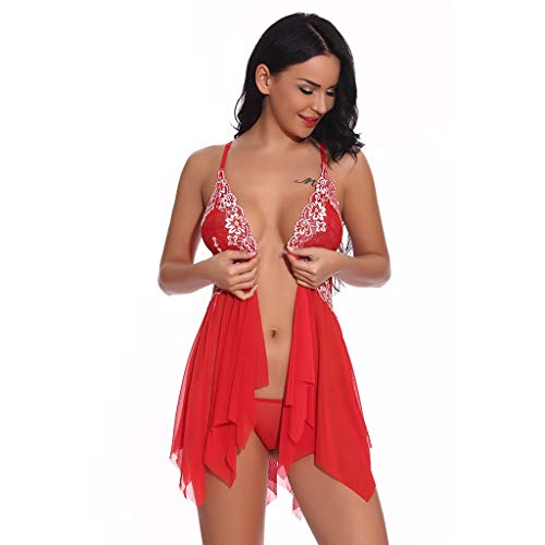 Alueeu Dessous Erotik Sexy Negligee Dessous-Set Sexy Ouvert Babydoll Nachthemd FüR Reizwäsche Damen Erotik Spitze Lingerie Split Offen G-String von Alueeu