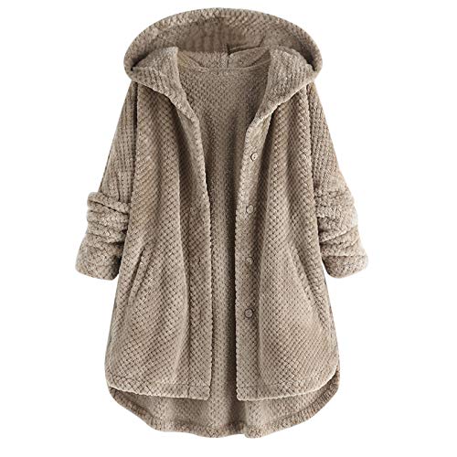 Alueeu Fleecejacke Damen Lang Mit Kapuze Große Größen Xxl Beige Warm 48 50 Steppmantel Übergangsmantel Kurzmantel Wintermantel Steppjacke Übergang Jacke Winter Mantel Plüsch Fleecemantel Winterjacke von Alueeu