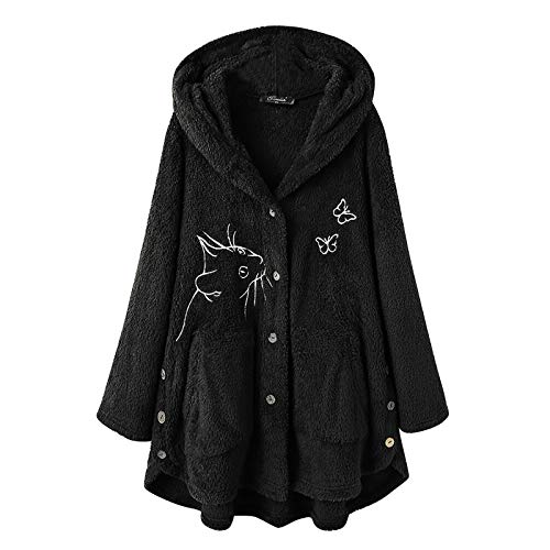 Alueeu Fleecejacke Damen Lang Mit Kapuze Schwarz Warm Rot XXL 48 50 Steppjacke Steppmantel Wintermantel Übergang Jacke WinterPlüsch Sweatjacke Übergangsmantel Winterjacke Fleecejacke Fleecemantel Nue von Alueeu