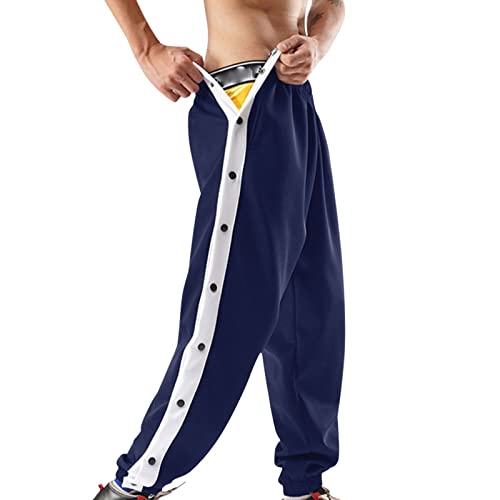 Alueeu Herren Trainingshose mit seitlicher Knopfleiste zum öffnen Button Up Sporthose Freizeithose Jogginghose Sportswear Elastischer Bund Streifen Sweatpants mit Taschen Jogginghose von Alueeu