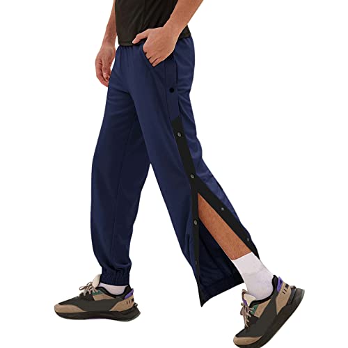 Alueeu Herren Trainingshose mit seitlicher Knopfleiste zum öffnen Button Up Sporthose Freizeithose Jogginghose Sportswear Elastischer Bund Streifen Sweatpants mit Taschen von Alueeu