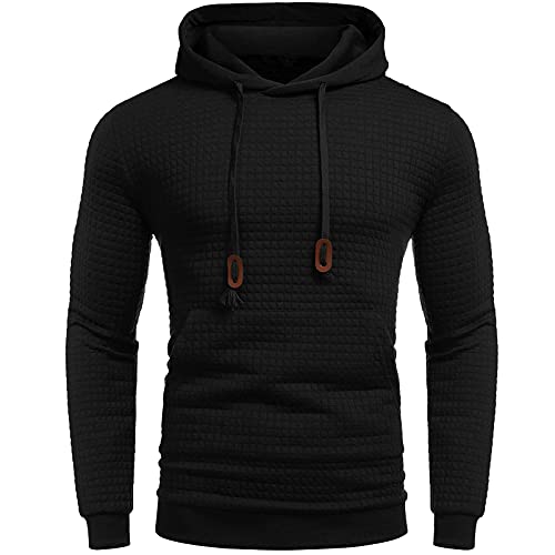 Alueeu Hoodie Herren Basic Kapuzenpullover Sweatjacke Pullover Hoodie Sweatshirt Langarm Hoodie mit Kapuze Kapuzenpullover Plaid Plissee Casual Sport Sweatshirt Herbst Winter Kapuzenpulli von Alueeu