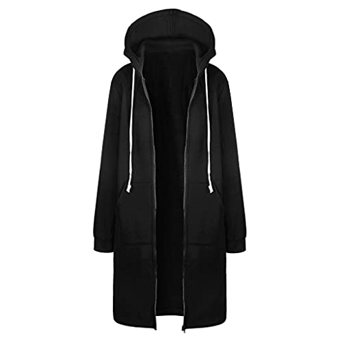 Alueeu Hoodie Jacke Lang Sweatmantel Damen Lang mit Kapuze Full Zip Kapuzenpullover Hoodie mit Reißverschluss Sweatshirt Jacke Sweatjacke Freizeitjacke Pullover Jacke Übergangsjacke Kapuzenjacke von Alueeu