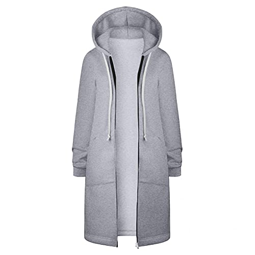 Alueeu Hoodie Jacke Lang Sweatmantel Damen Lang mit Kapuze Full Zip Kapuzenpullover Hoodie mit Reißverschluss Sweatshirt Jacke Sweatjacke Freizeitjacke Pullover Jacke Übergangsjacke Kapuzenjacke von Alueeu