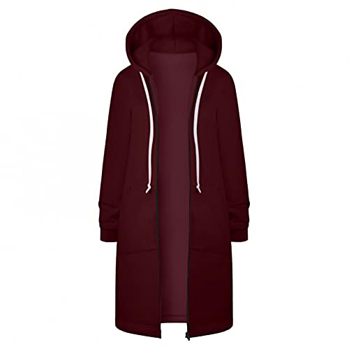 Alueeu Hoodie Jacke Lang Sweatmantel Damen Lang mit Kapuze Full Zip Kapuzenpullover Hoodie mit Reißverschluss Sweatshirt Jacke Sweatjacke Freizeitjacke Pullover Jacke Übergangsjacke Kapuzenjacke von Alueeu